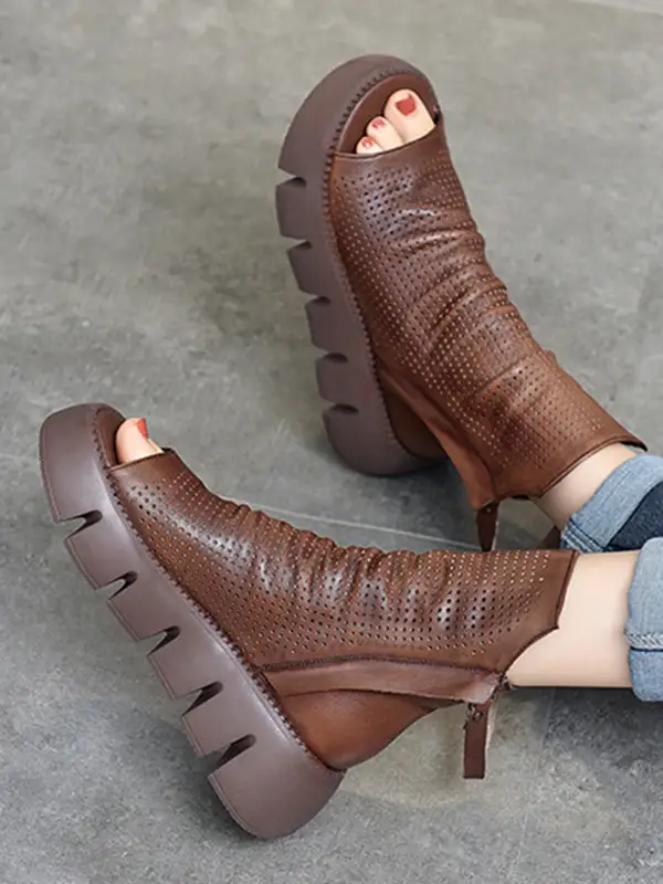 High Top Open-Toe Mesh Zip Platform Heeled Sandals