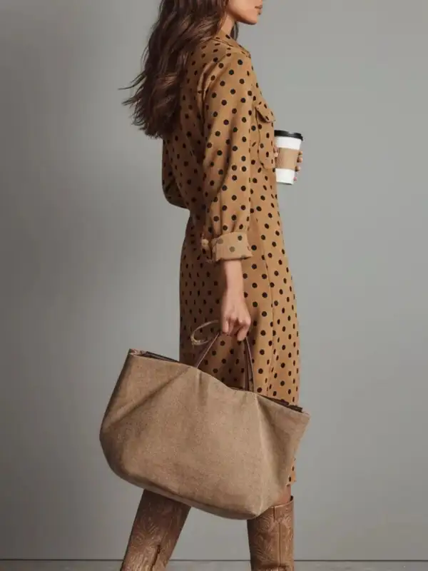 Polka Dot Button Front Midi Dress