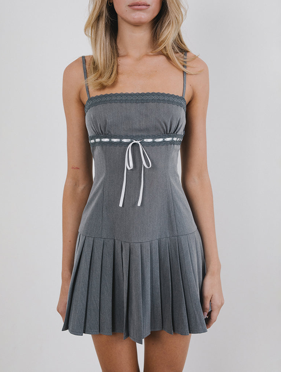 Charcoal With White Ribbon Mini Dress