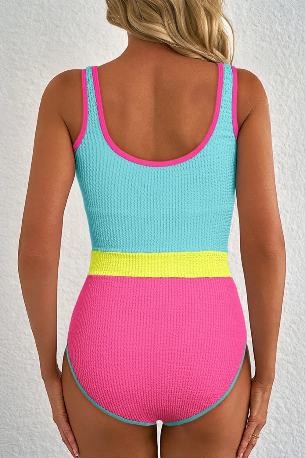 Iceland Textured Blocked Pattern One Piece Swimsuit