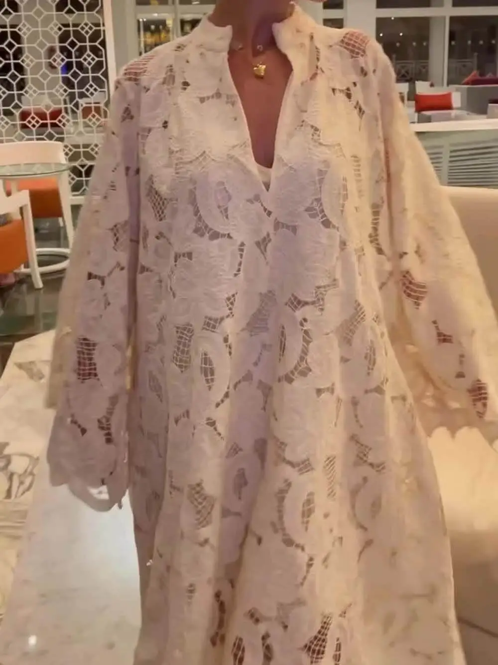 Casual Sleeve Lace V Maxi Dress