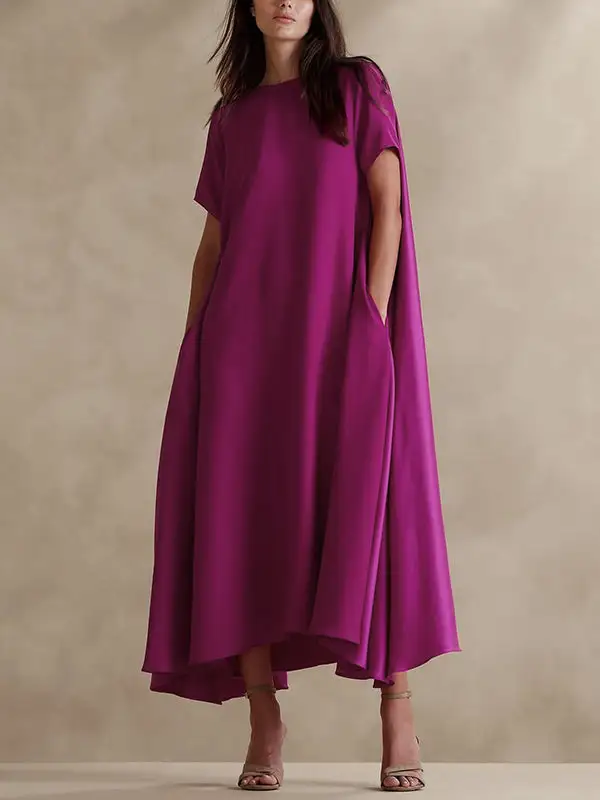 Pockets Sleeve Neck Maxi Dress