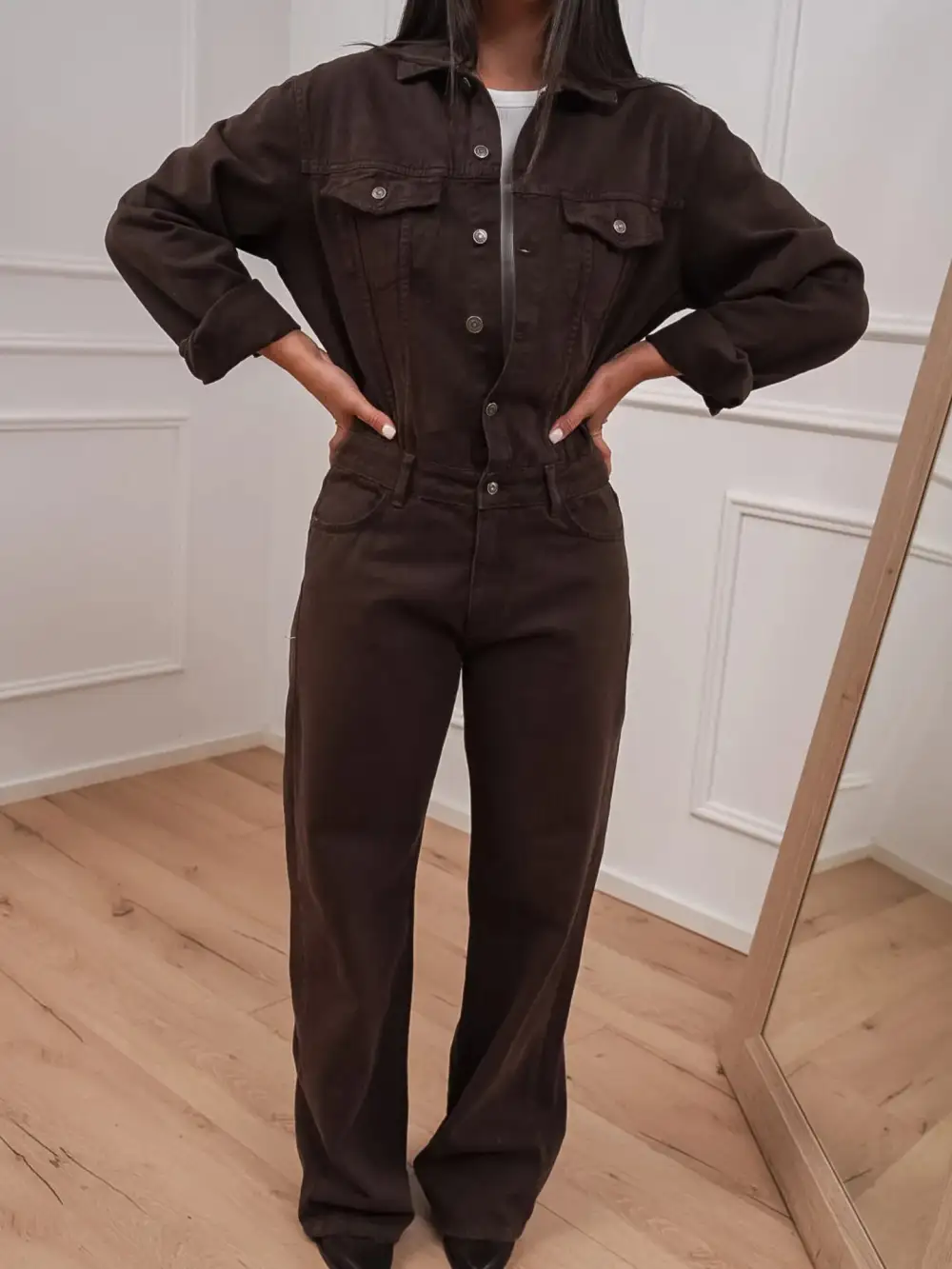 Button Front Pocket Cotton Jumpsuit