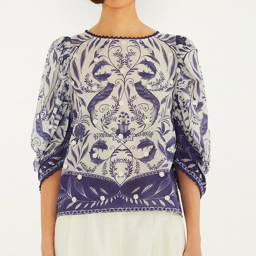 Floral Cropped Button-Front Blouse