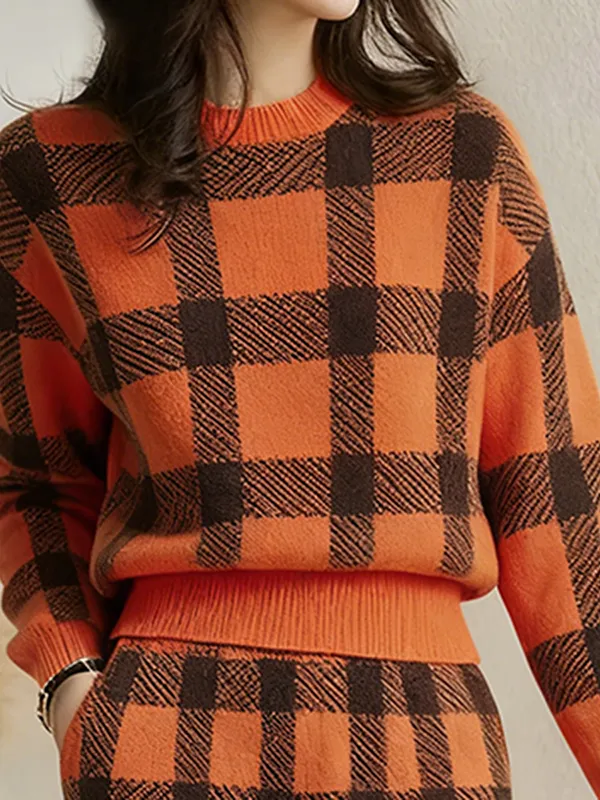 Plaid Mock Neck Long Sleeve Sweater