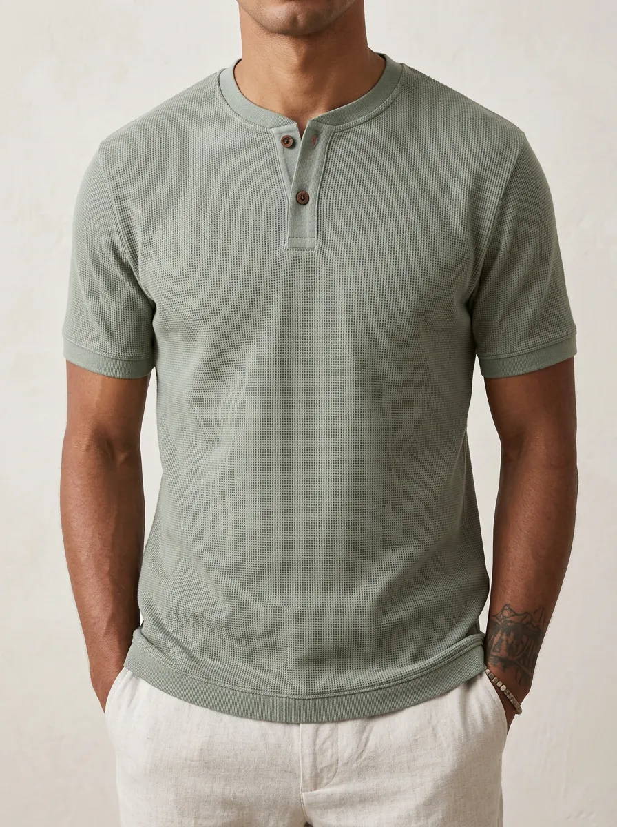 Men's Performance Inspired Waffle Knit Henley Shirt