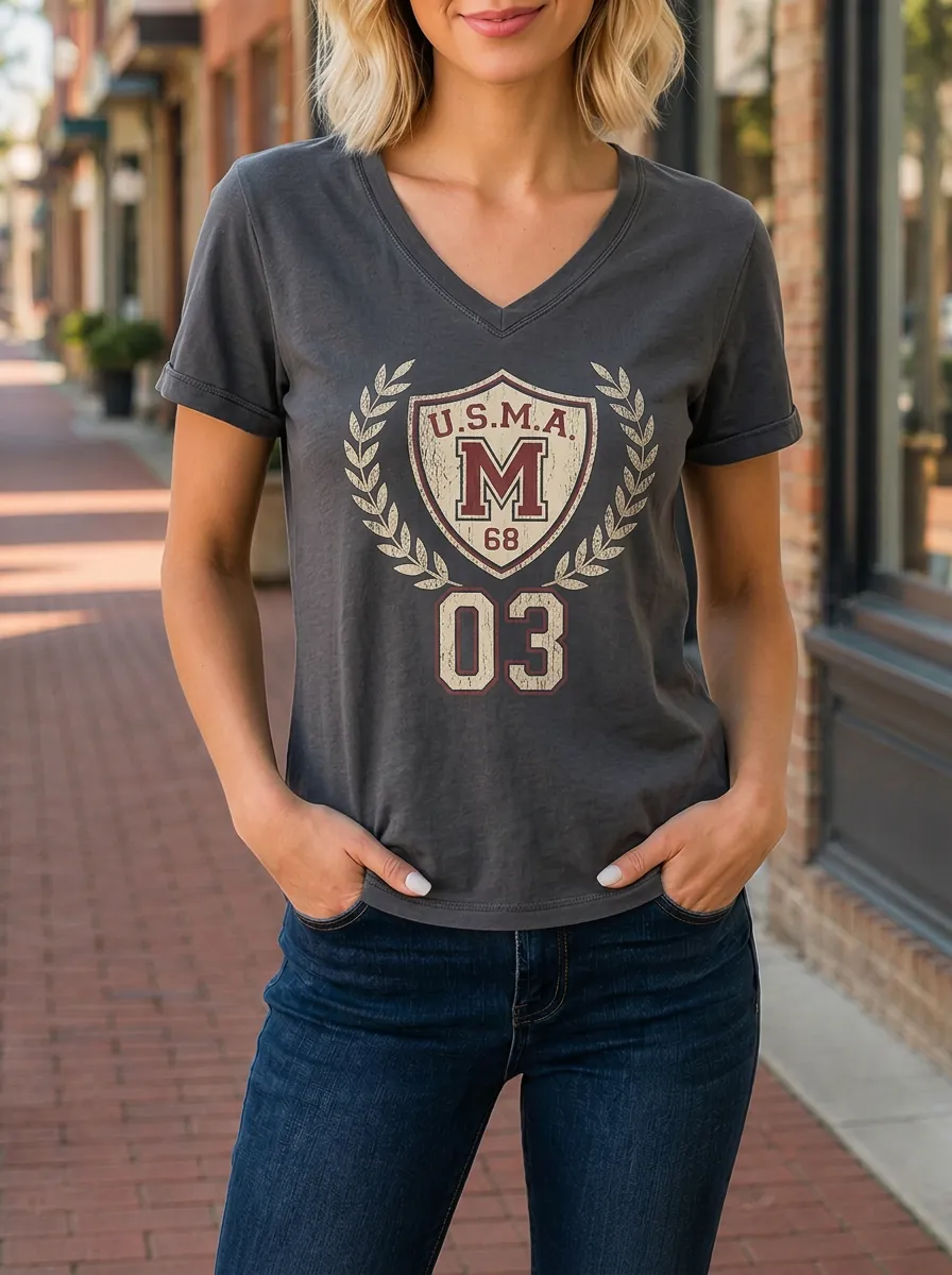Women's USMA Military Academy Shield Printed V-Neck T-Shirt