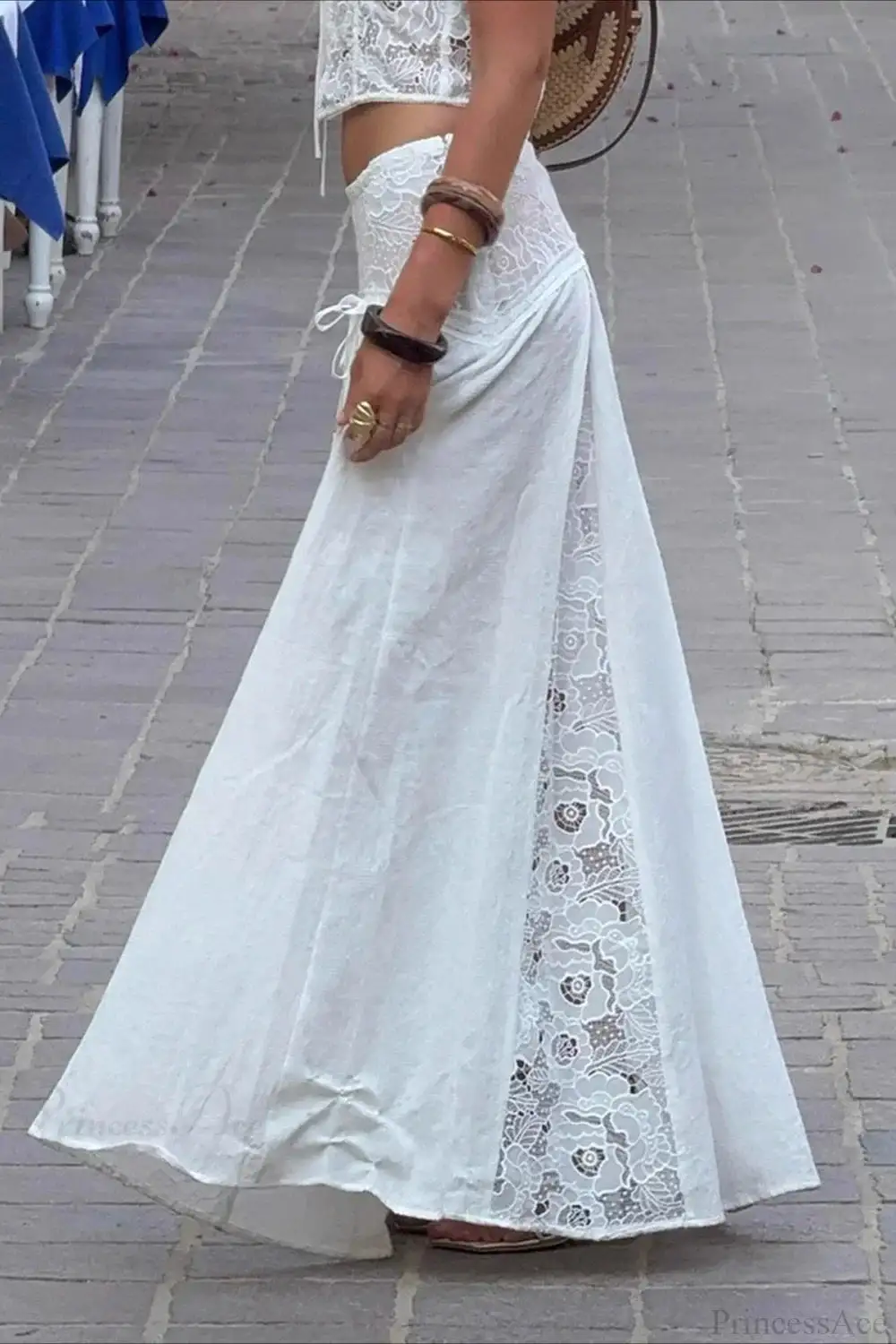 Minimal Lace Denim Maxi Skirt