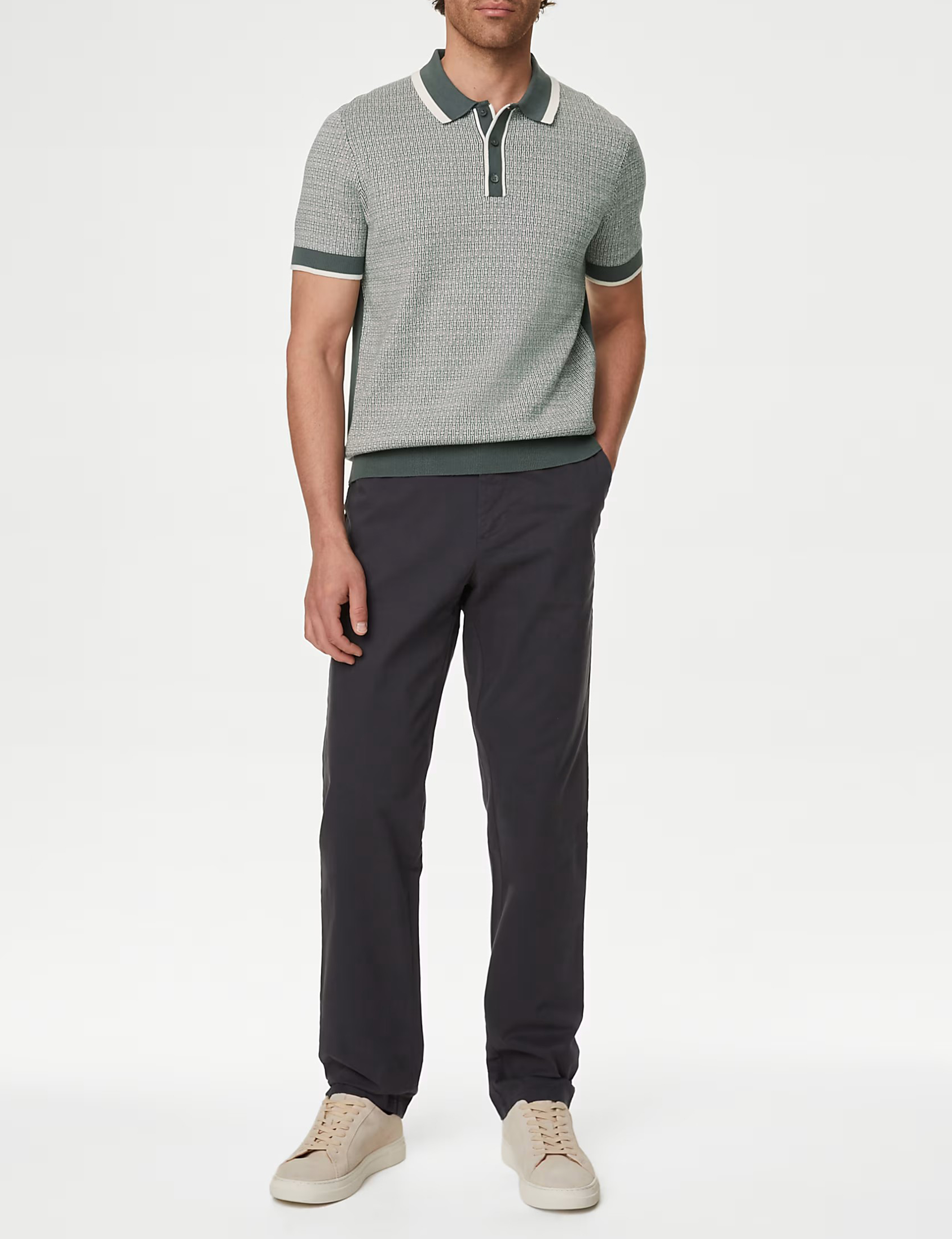 Men's Green Contrast Collar Knit Polo Shirt