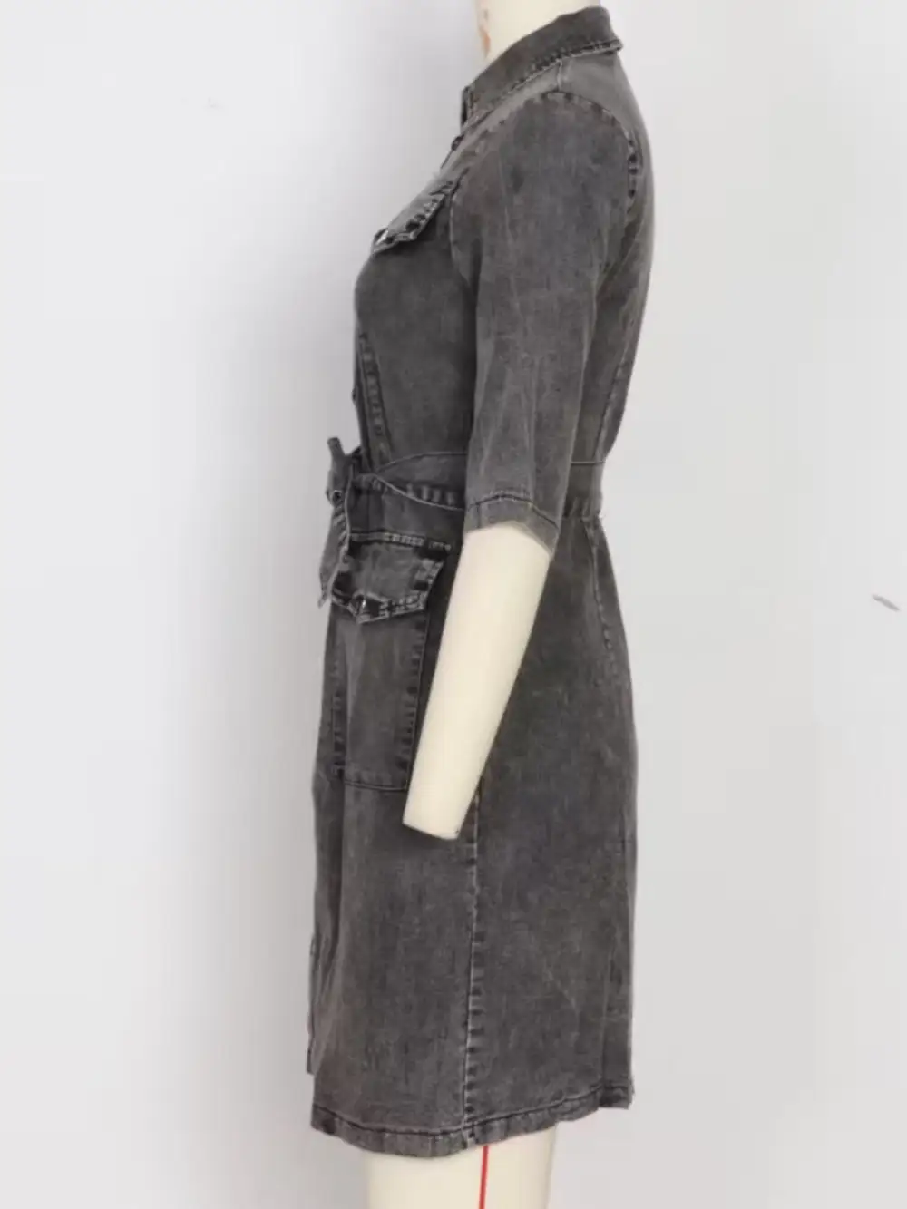 Comfort Fit Denim Zip Front Short Sleeve Dress