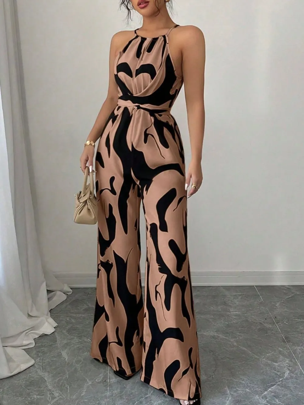 Abstract Print Sleeveless Wide Leg Jumpsuit