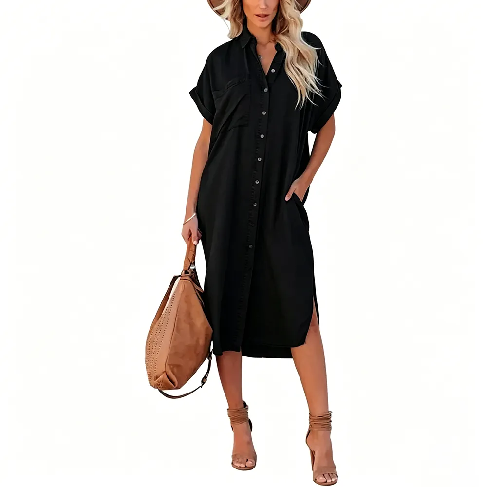 ⏰Hot Sale-Women's Loose-Fit Mid-Length Denim Shirt Dress🔥8-Pack - All Colors Included