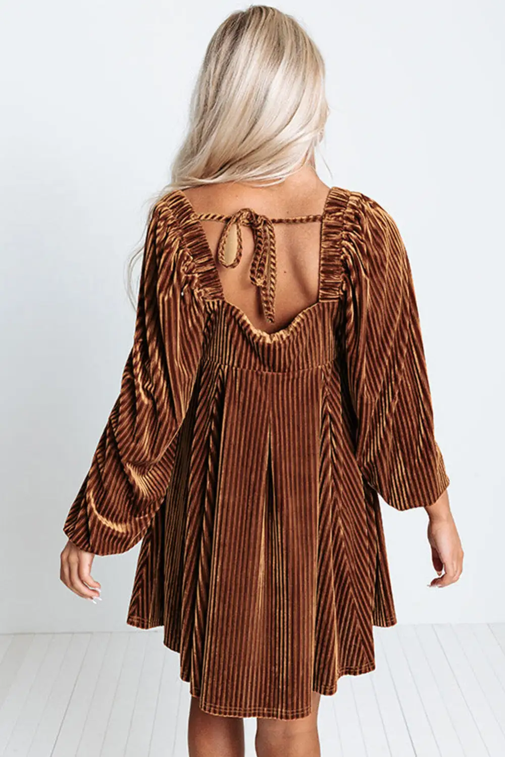 Tie Detail Square Neck Babydoll Mini Dress