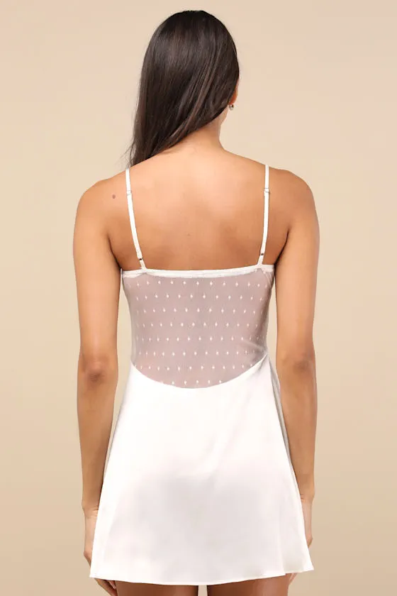 Damilia Ivory Sheer Lace Satin Lingerie Slip