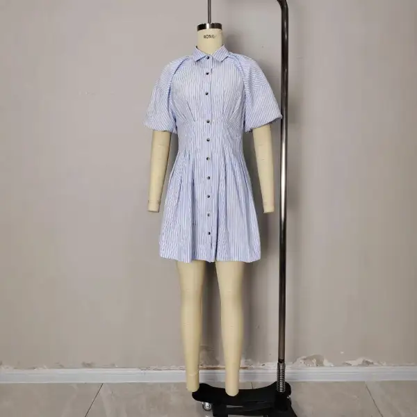 Heritage Button Down Striped Belted Short Skirt