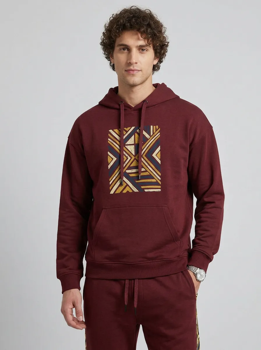 Men's Geometric Pattern Olive Green Printed Tracksuit