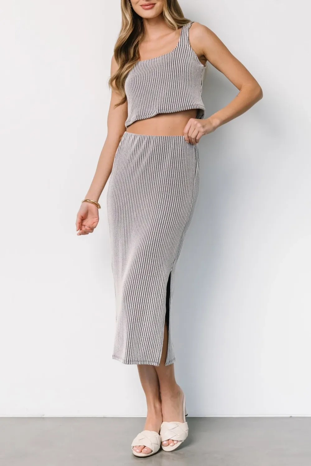 Classic Temperament Stripes Slit Skirt