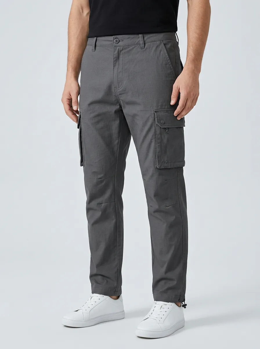 Men's Casual Outdoor Multi-Pocket Grey Cargo Pants
