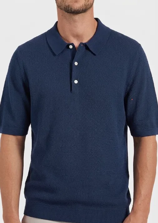 Polo Neck Textured Tee-Navy
