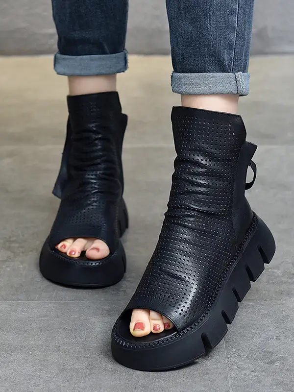 High Top Open-Toe Mesh Zip Platform Heeled Sandals