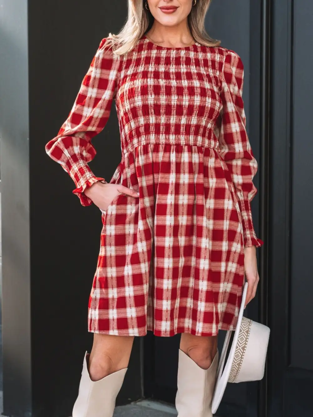 Plaid Printed Smocked Mini Dress