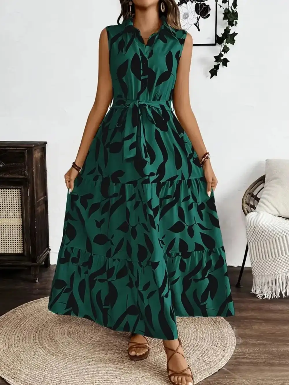 Sleeveless Printed Maxi Dress