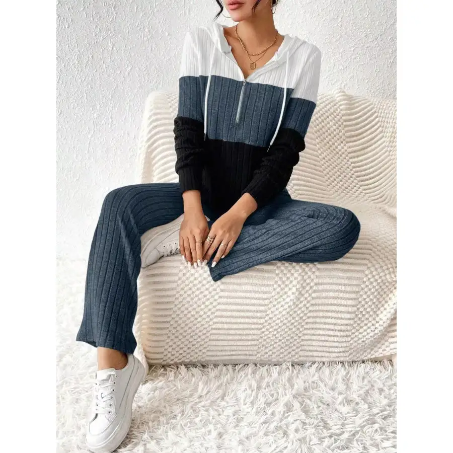 Block Half Zip Hooded Top and Pants Set