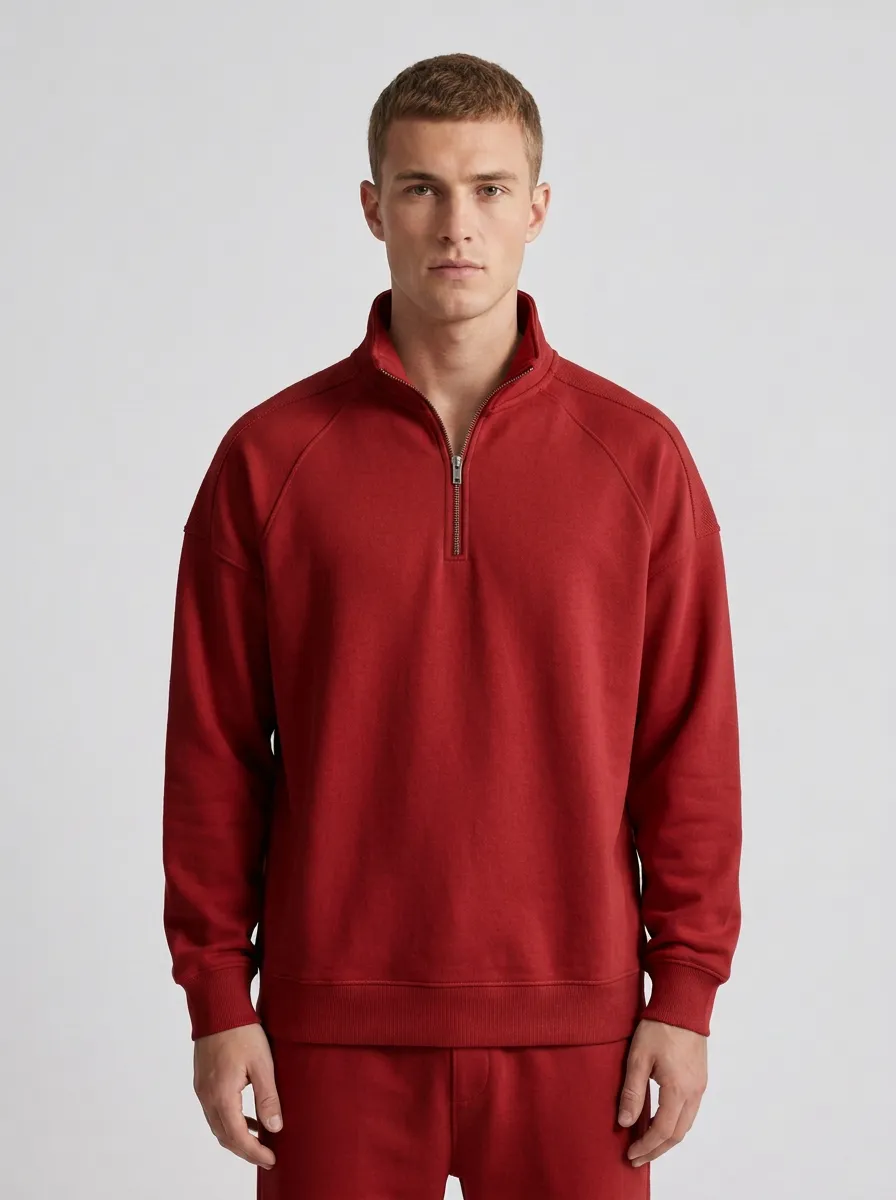 Men's Minimalist Textured Raglan Quarter-Zip Sweatshirt