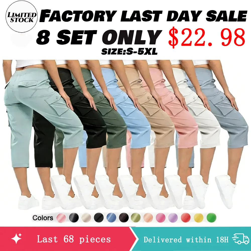 🔥Last day promotion🔥Women's Cargo Capris Lightweight Hiking Pants Shorts Cropped Cotton