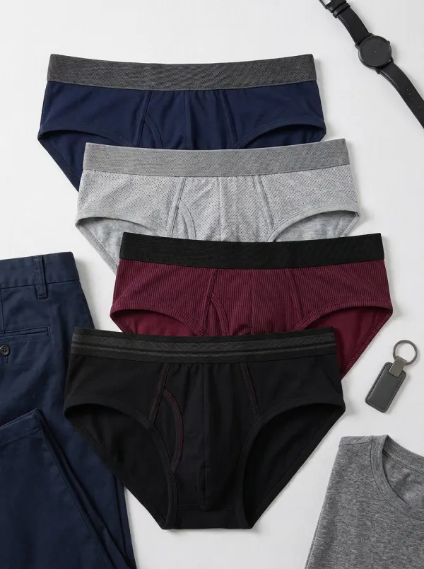 Men's Multi-color Solid Ribbed Cotton Briefs Underwear