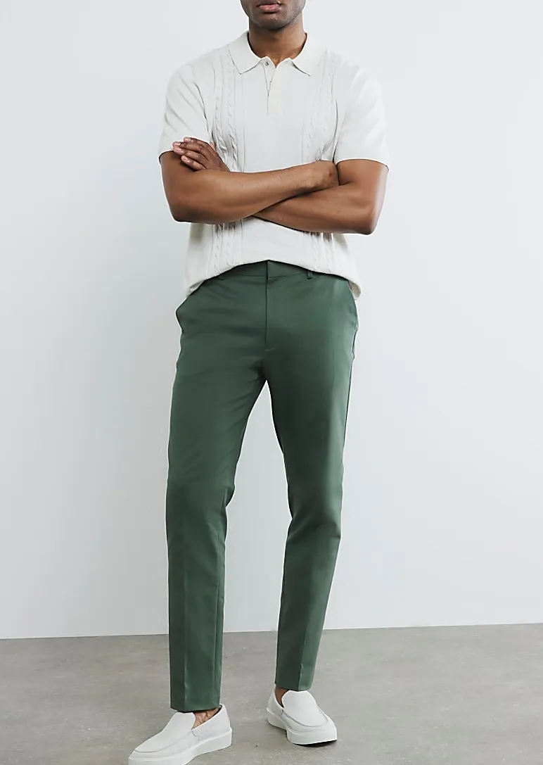 Men's Green Slim Fit Cotton Trousers