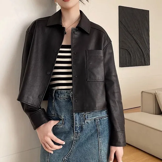Relaxed Moto Leather Casual Outerwear Jacket