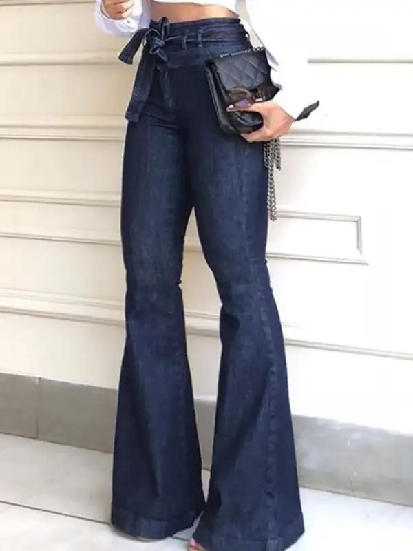 Minimal High Waist Relaxed Fit Flared Tie Waist Jeans