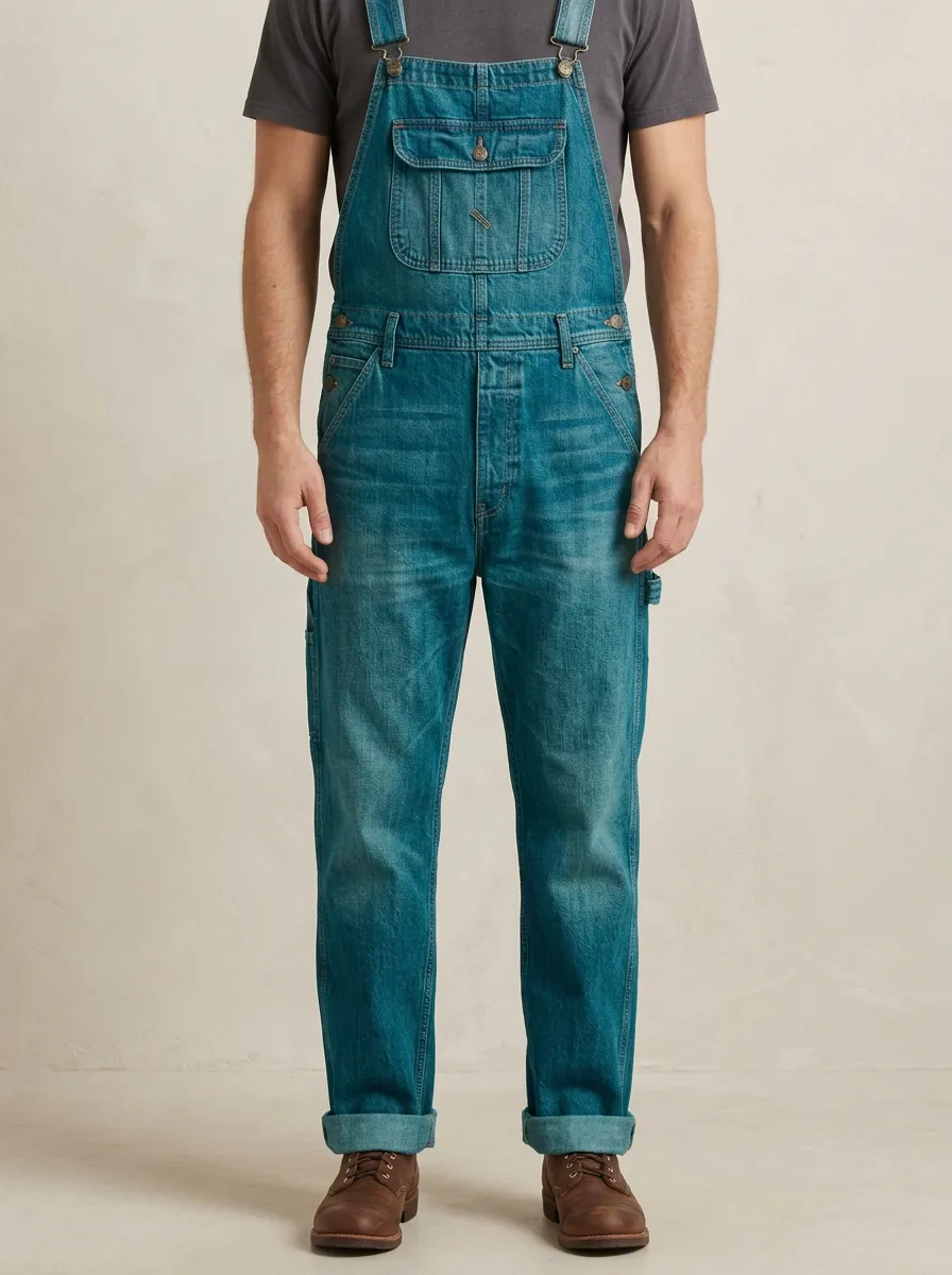 Men's Vintage Distressed Denim Washed Bib Overalls
