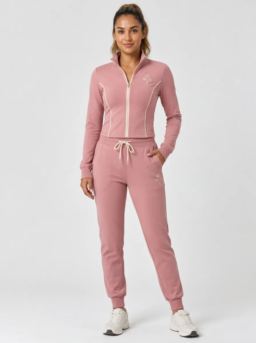Women's Dusty Rose Zip-Up Jacket & Jogger Set