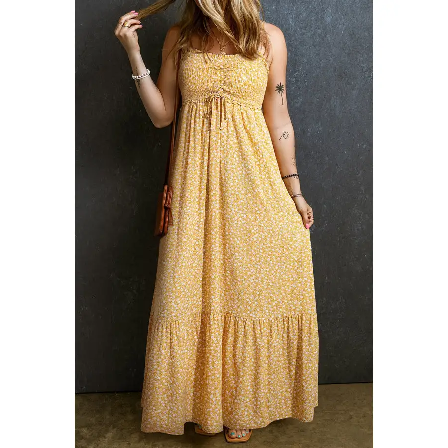 Smocked Printed Square Neck Maxi Cami Dress