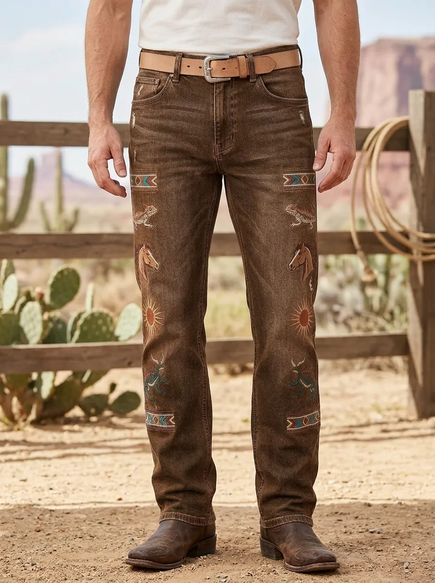 Men's Western Cowboy Horse Sun Jeans