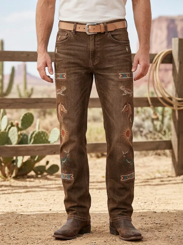 Men's Western Cowboy Horse Sun Jeans