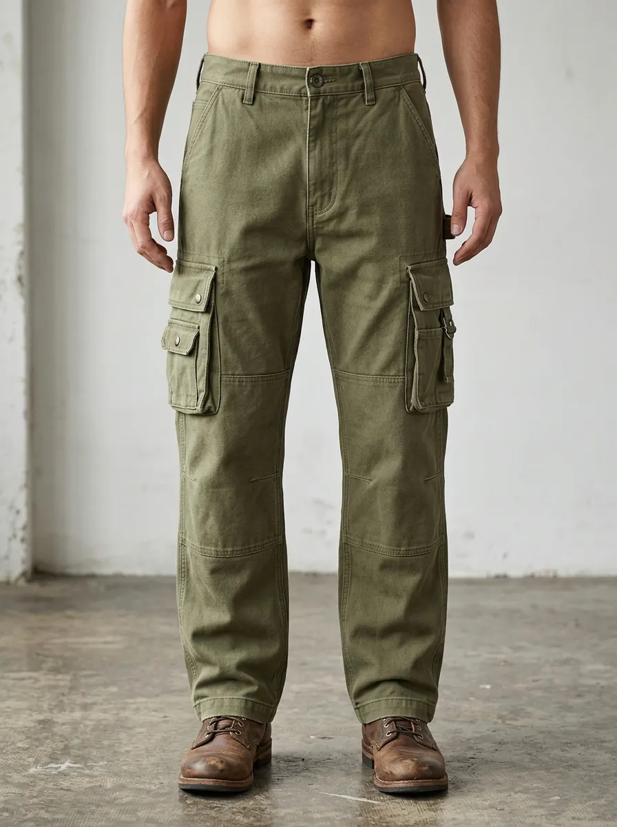 Men's Military Style Olive Green Multi-Pocket Cargo Pants