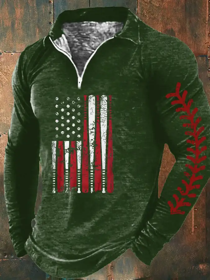 Men's USA Baseball Print Zip Collar Top