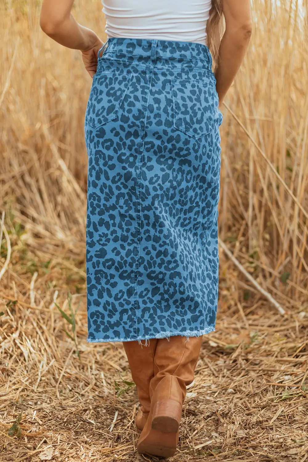 Tailored Denim Printed Skirt