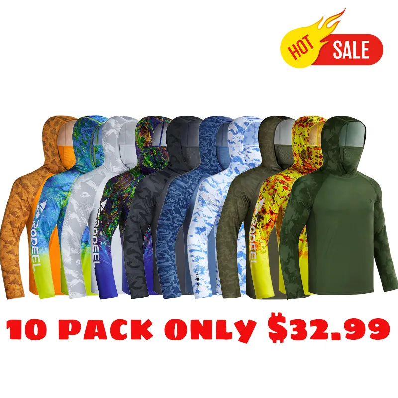 Men UPF 50+ UV Sun Hoodie Shirts with Mask Neck Gaiter  Protection Raglan Long Sleeve Lightweight Quick Dry Moisture Wicking Breathable Cooling Athletic Activewear