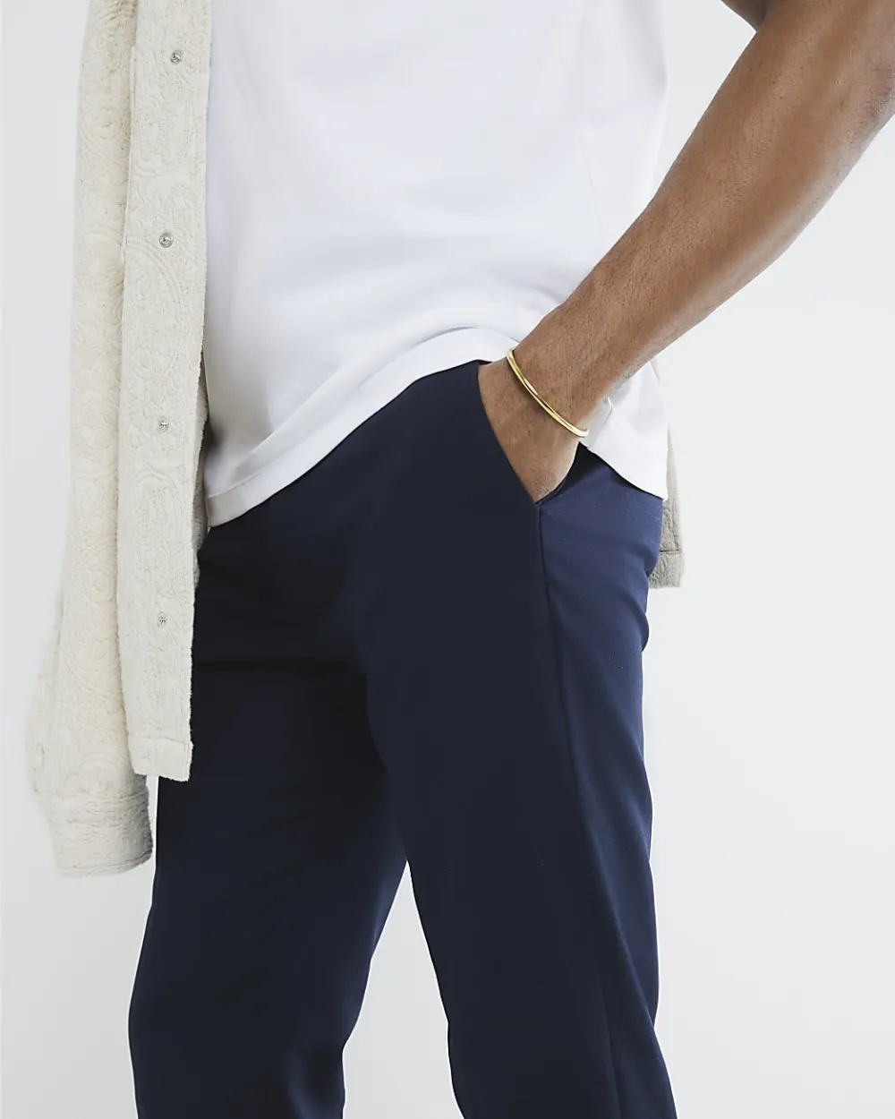 Men's Navy  Slim Fit Cotton Trousers