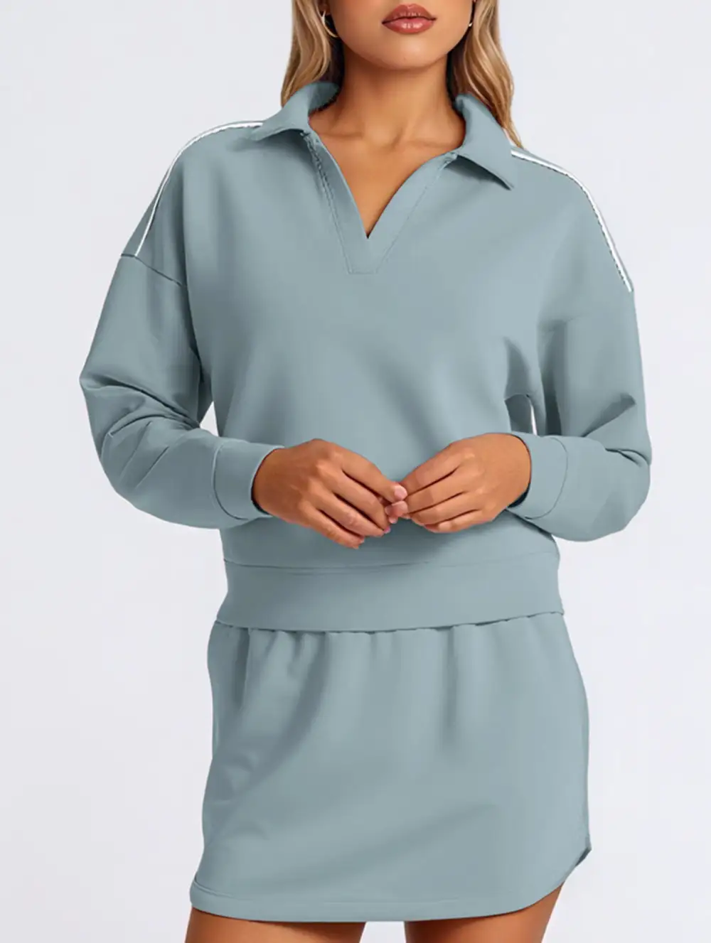 Sport Collar Top Skirt Set