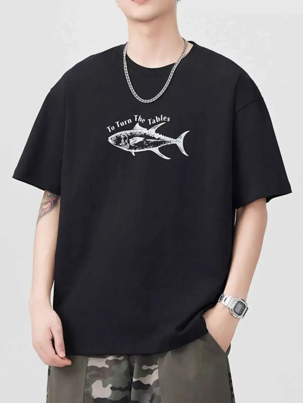 Fish Round Neck Short Sleeve T-Shirt