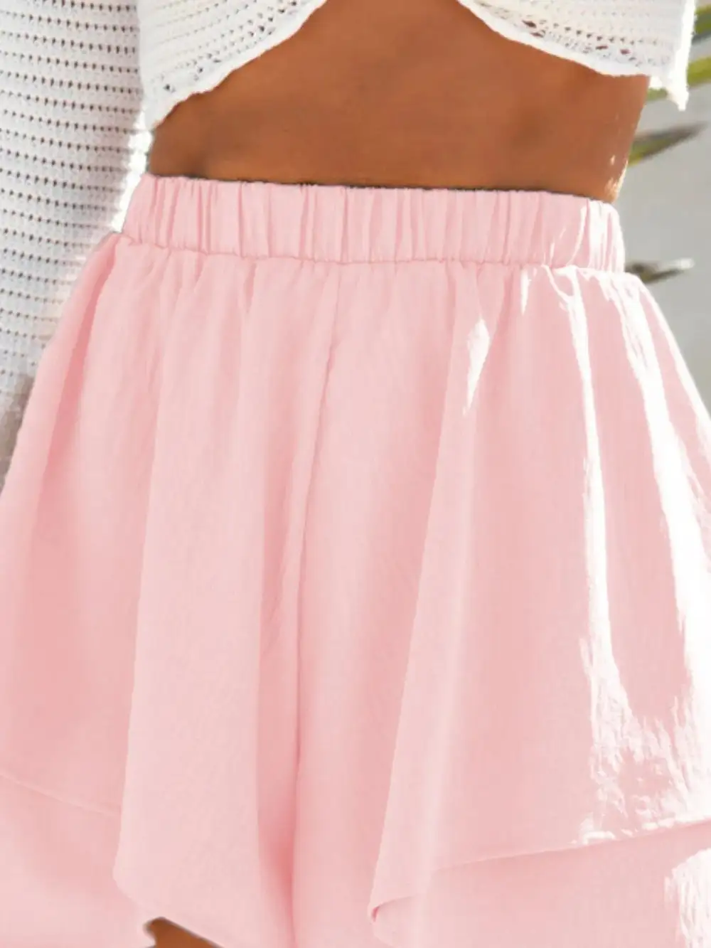 High-Waisted Elastic Waistband Layered Shorts