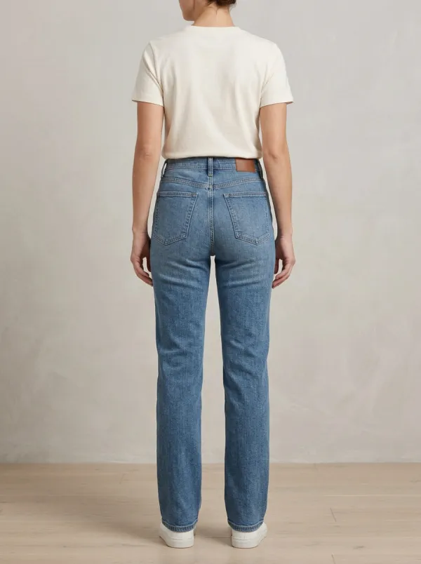 Clean-Line High-Rise Straight-Leg Washed Denim Jeans