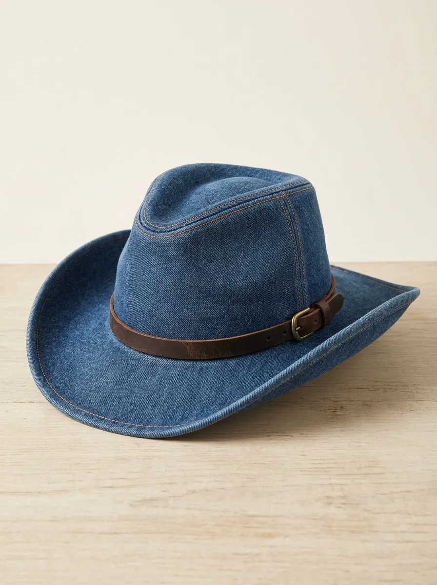 Men's Cowboy Hat with Leather Look Curved Brim Breathable Detail