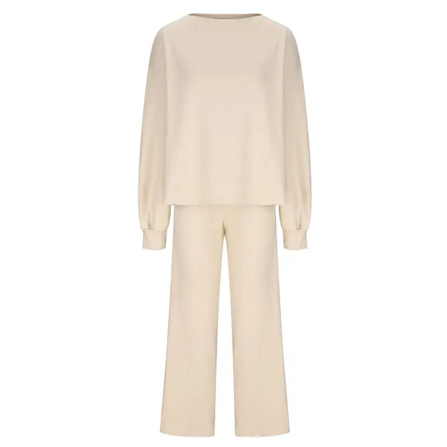 Casual Round Neck Long Sleeve Top and Pants Set