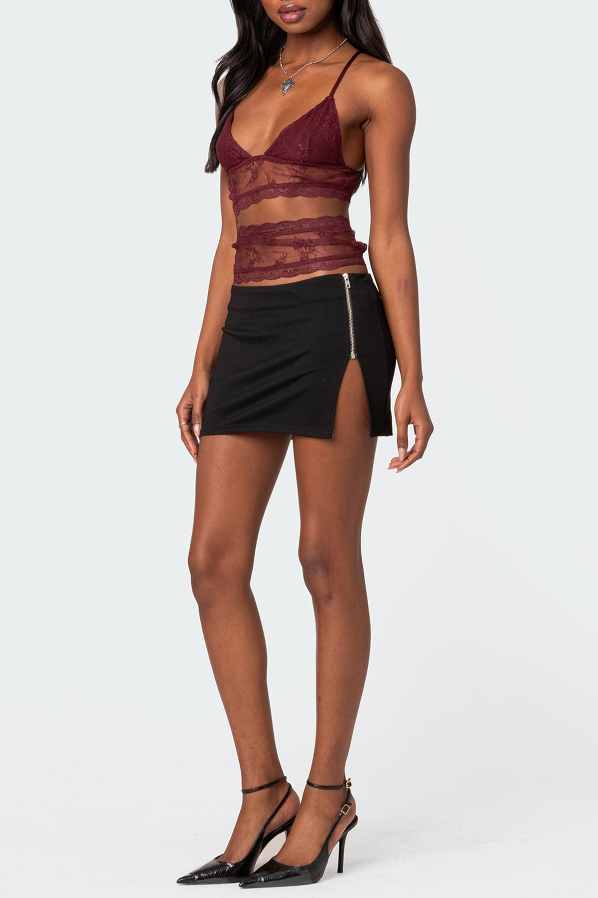 Cut Out Sheer Lace Tank Top